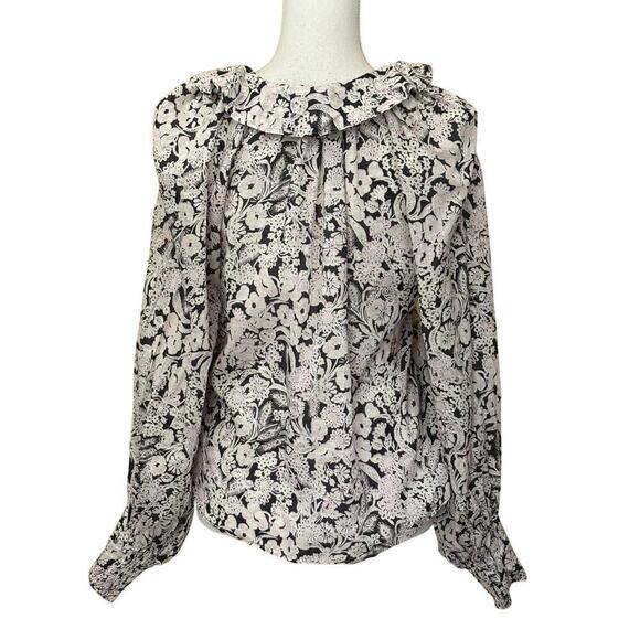 Anthropologie blue/white peasant top, romantic, cottagecore, floral, soft girl - Picture 3 of 6